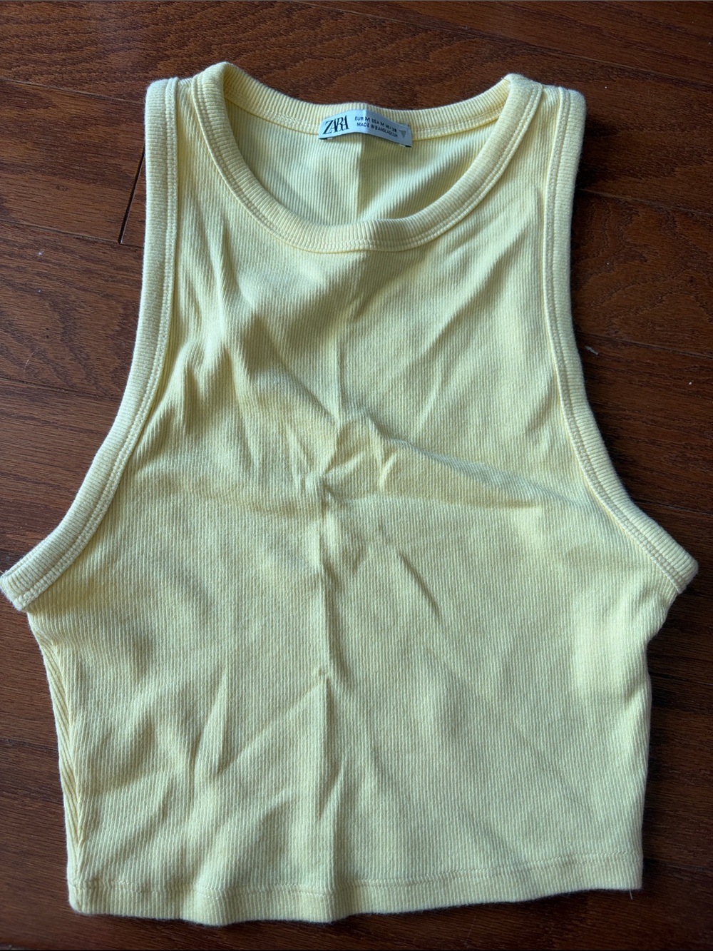 Zara Yellow Ribbed Crop Tank Top